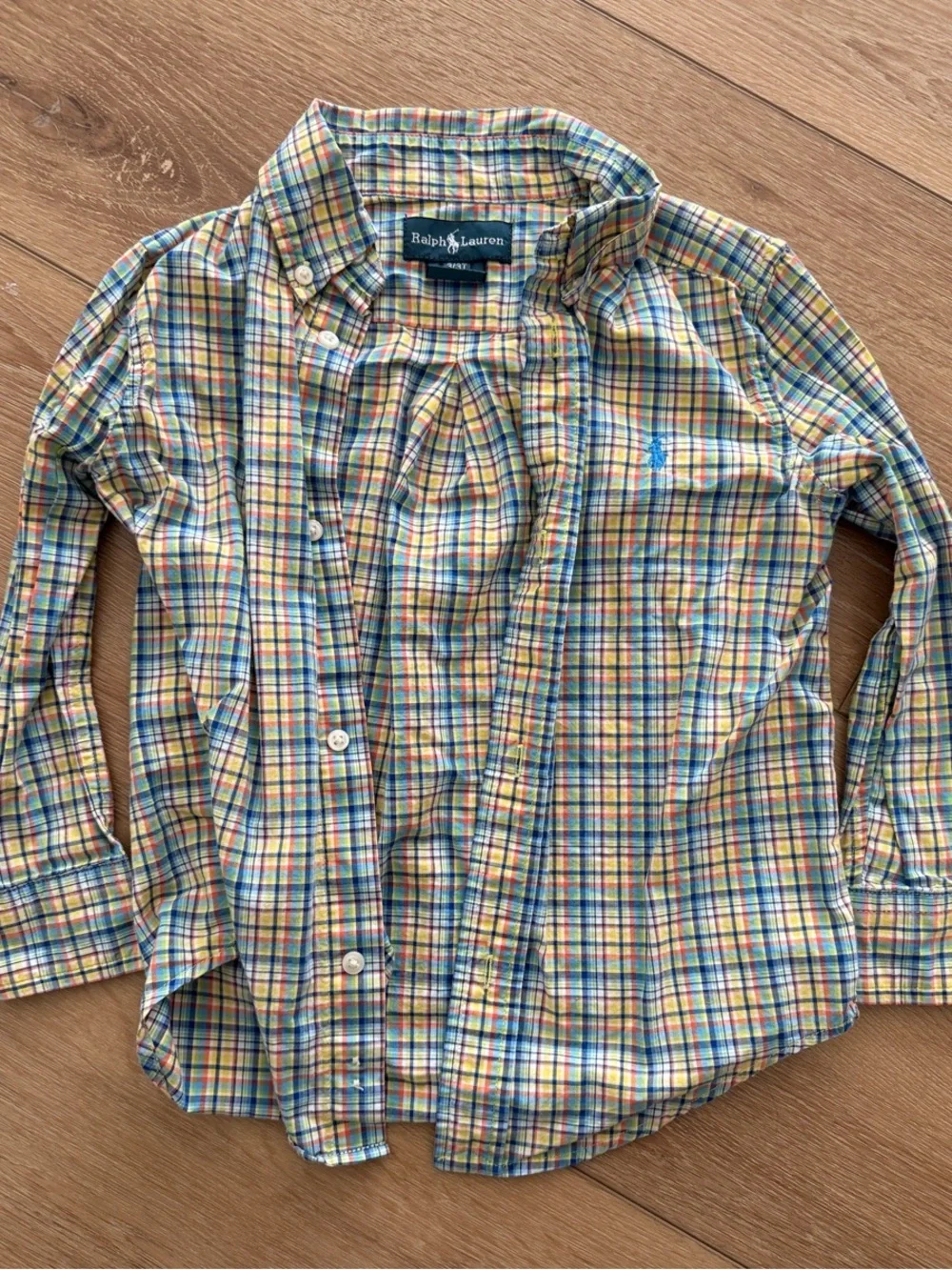 Ralph Lauren Boys Yellow Plaid Button-Down Shirt with Blue Logo
